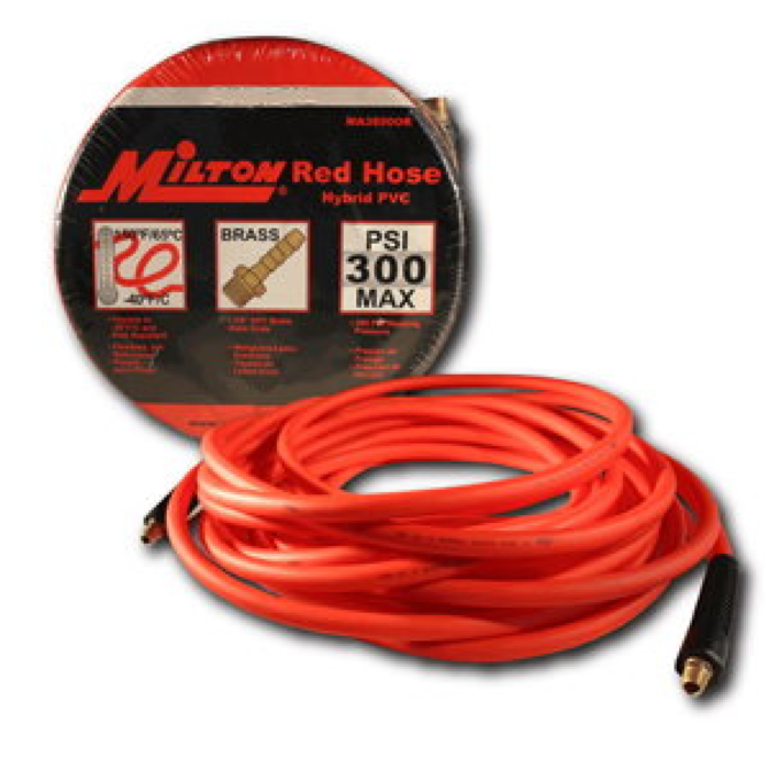 Milton MA38250R 3/8 x 25' Red Hybrid No Backbone Air Hose - 1/4 NPT